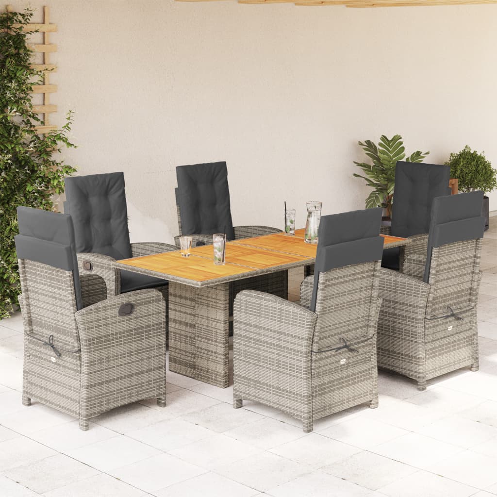Zestaw mebli ogrodowych rattan PE szary 6 krzeseł + stół
