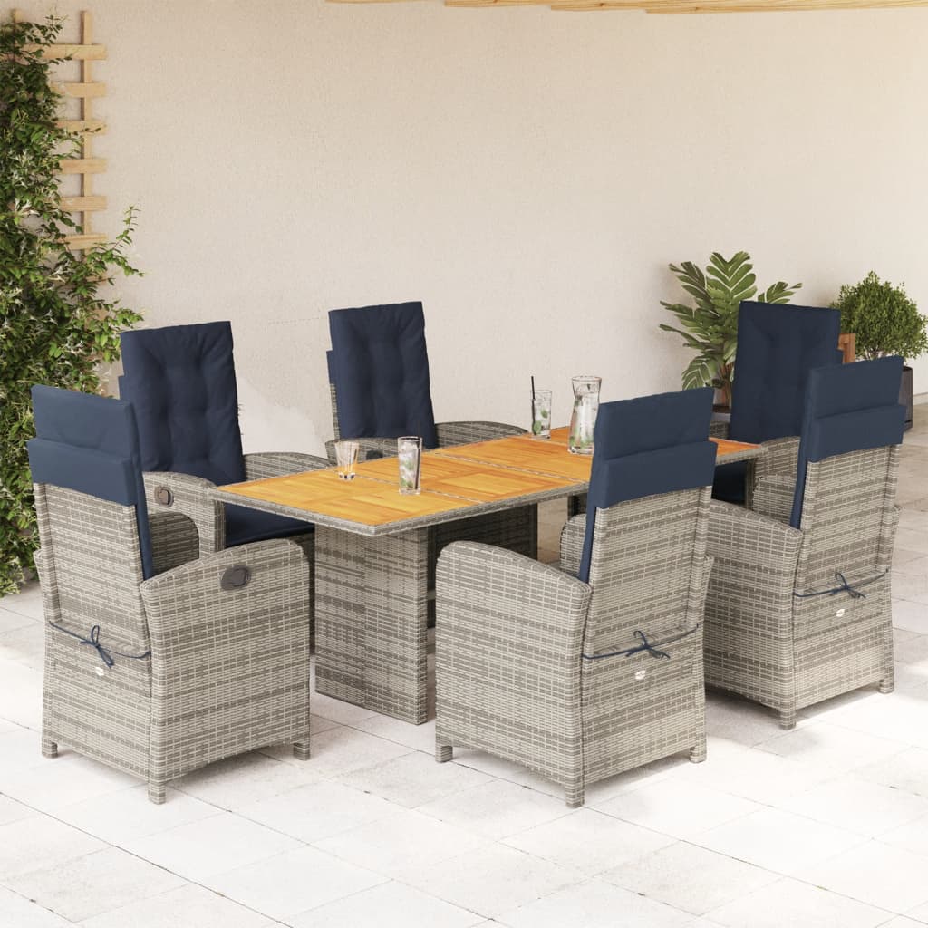 7-tlg. Garten-Essgruppe mit Kissen Beige Poly Rattan