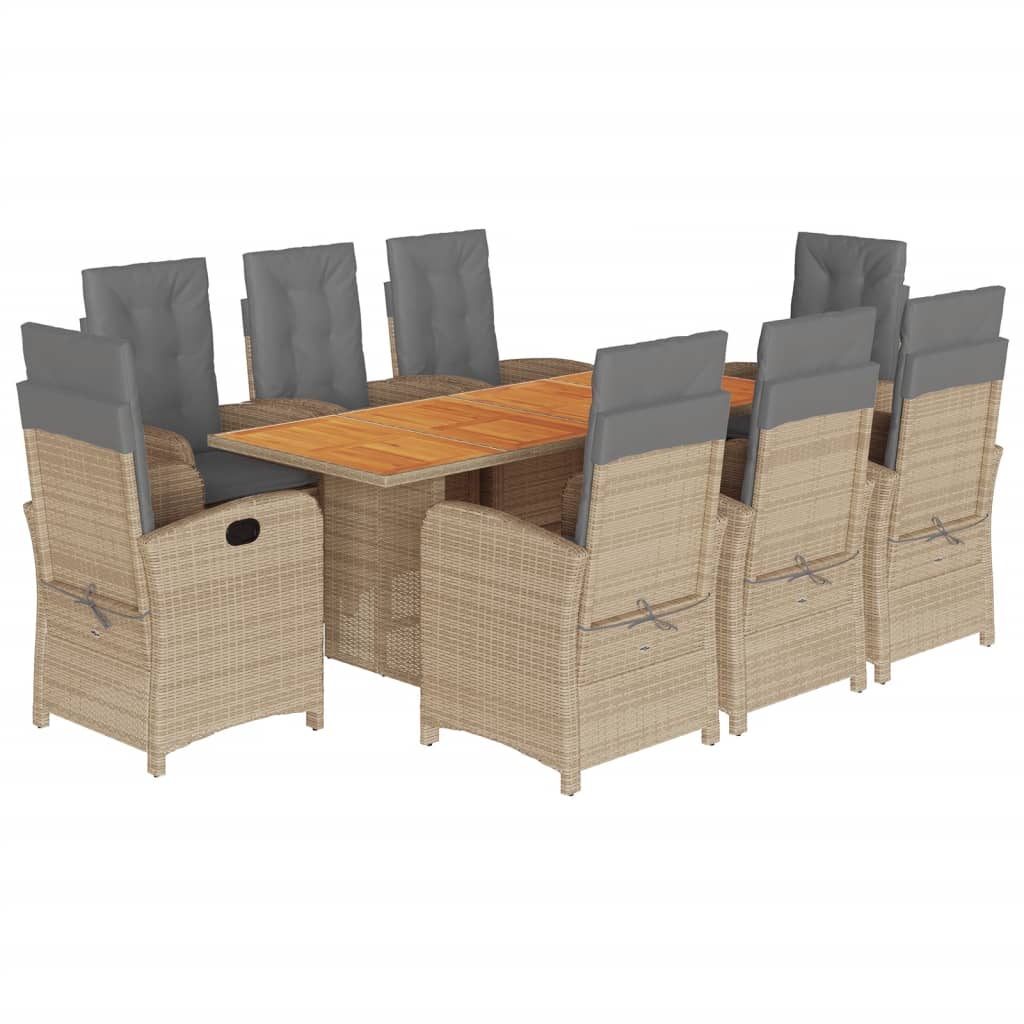 Vidaxl 9 Piece Patio Dining Set With Cushions Gray Poly Rattan
