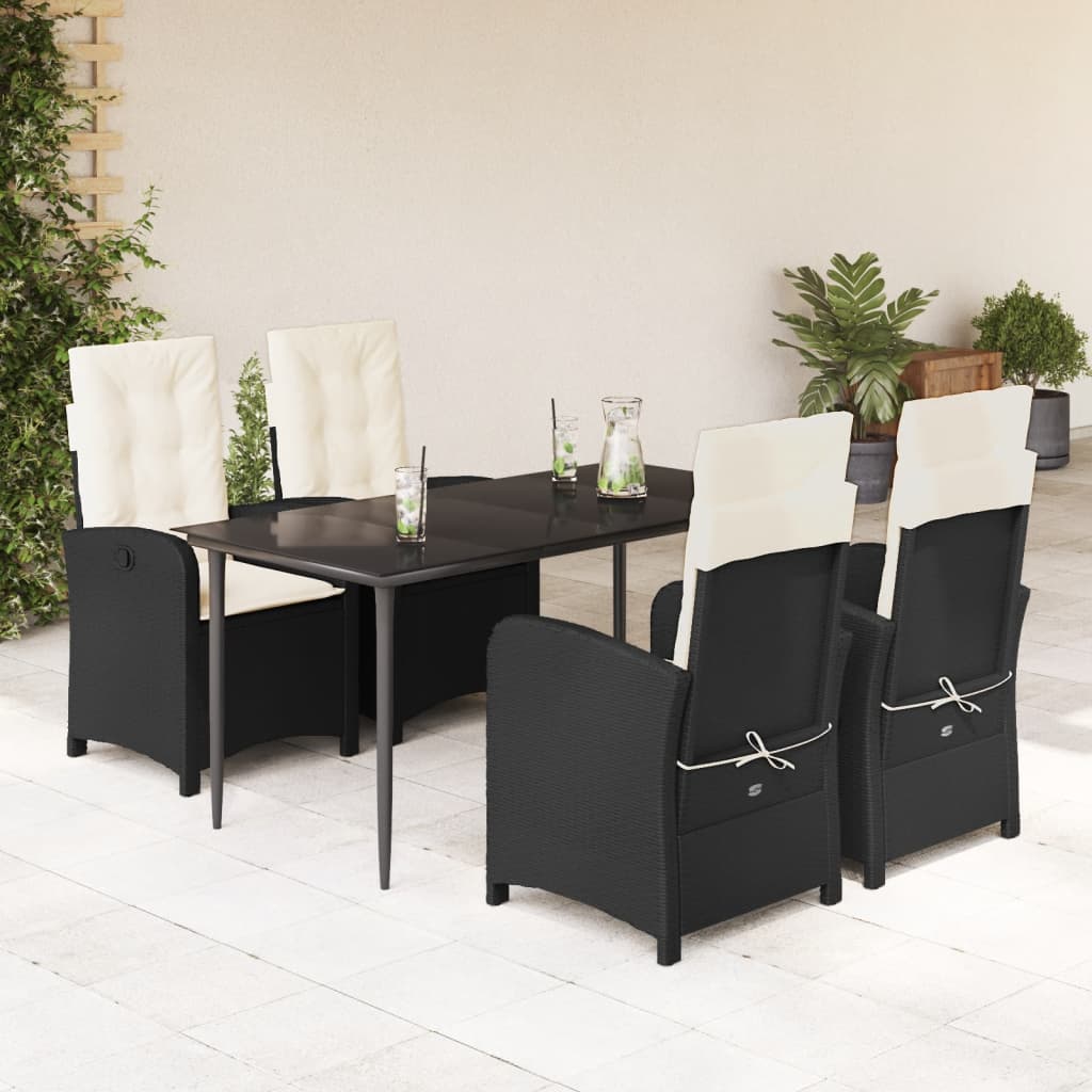 vidaXL Set mobilier de grădină cu perne, 5 piese, negru, poliratan