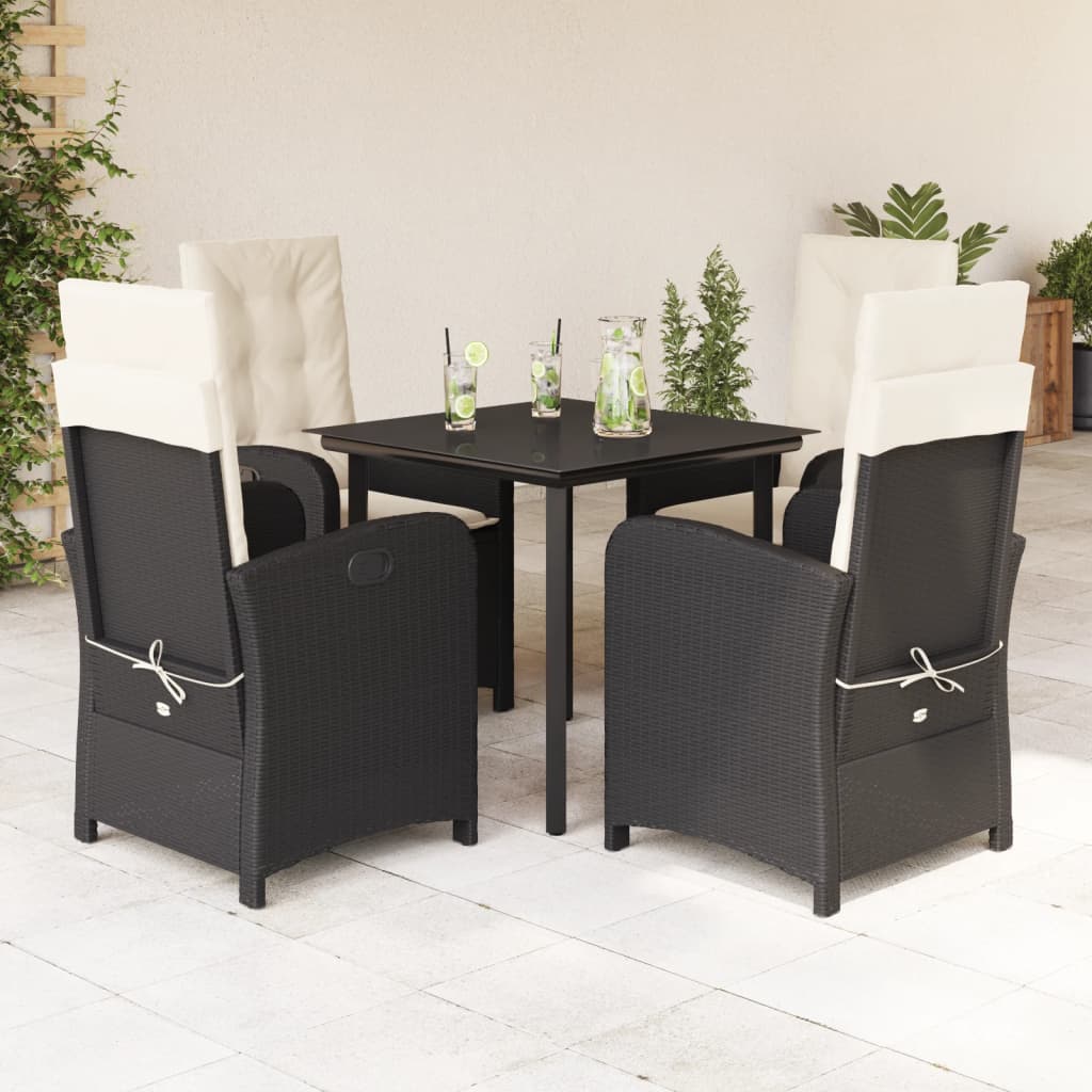 vidaXL Set mobilier de grădină cu perne, 5 piese, negru, poliratan
