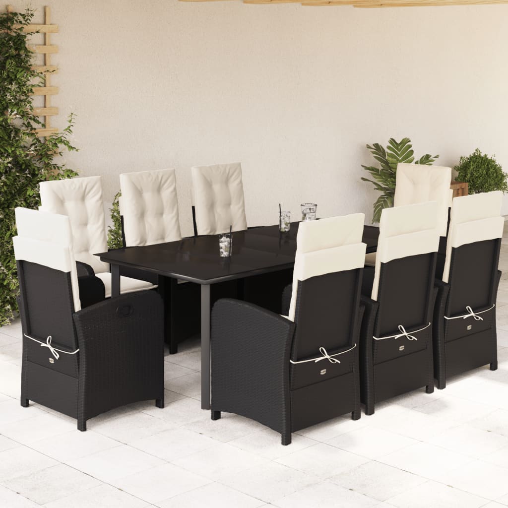 9-tlg. Garten-Essgruppe mit Kissen Schwarz Poly Rattan