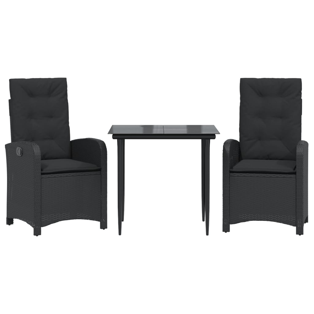 vidaXL Set mobilier de grădină cu perne, 3 piese, negru, poliratan
