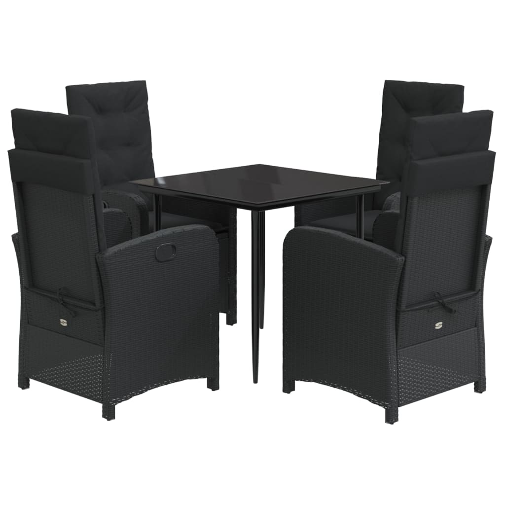 vidaXL Set mobilier de grădină cu perne, 5 piese, negru, poliratan