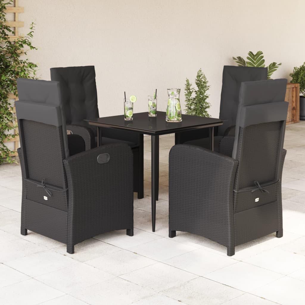 vidaXL Set mobilier de grădină cu perne, 5 piese, negru, poliratan