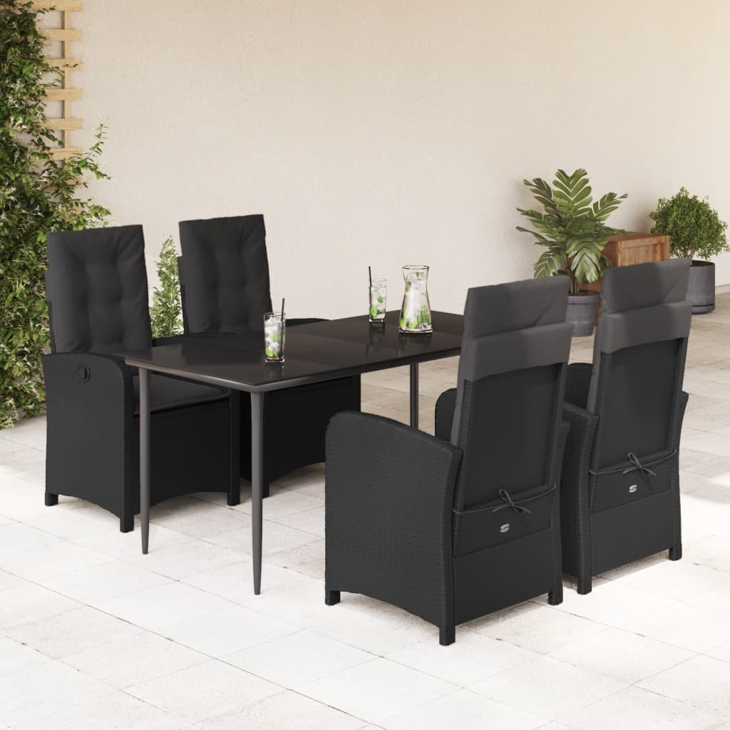 vidaXL Set mobilier de grădină cu perne, 5 piese, negru, poliratan