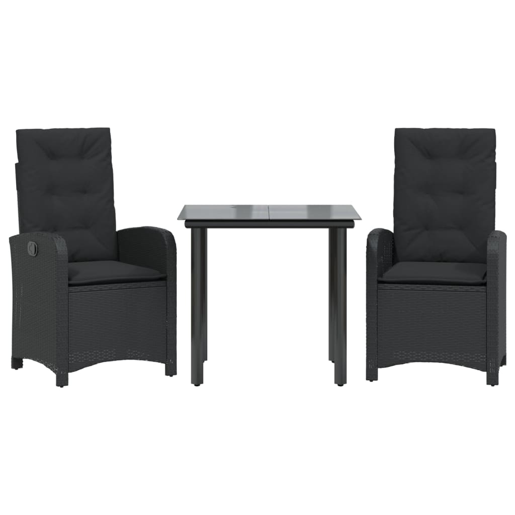 vidaXL Set mobilier de grădină cu perne, 3 piese, negru, poliratan
