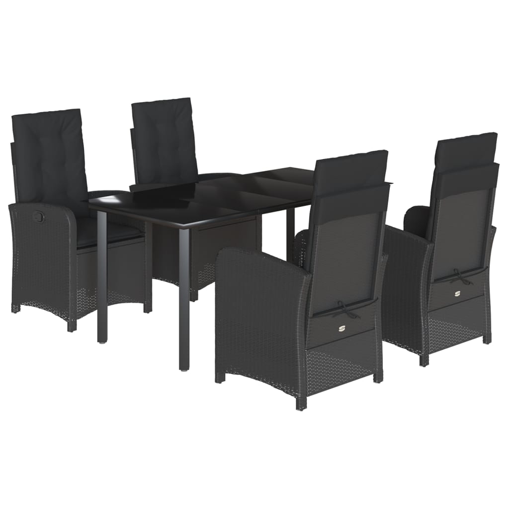 vidaXL Set mobilier de grădină cu perne, 5 piese, negru, poliratan
