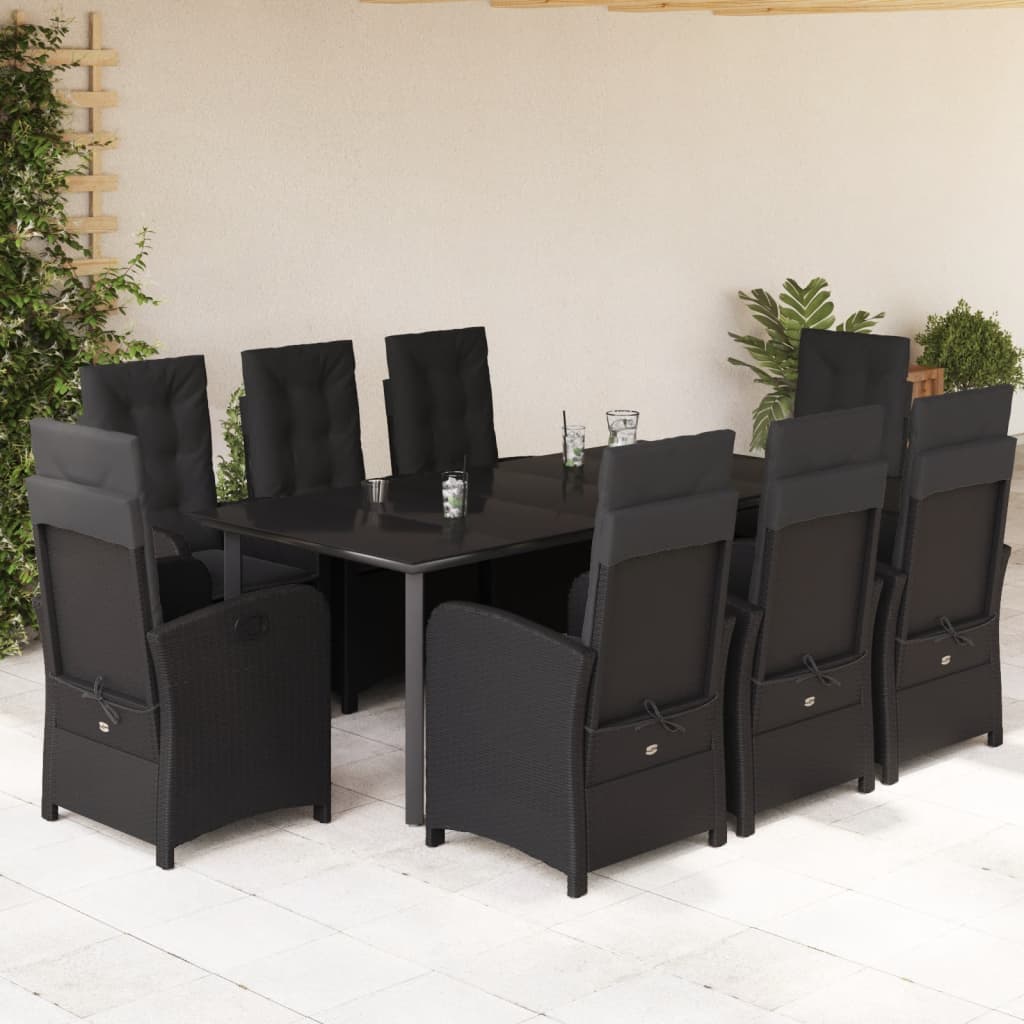 9-tlg. Garten-Essgruppe mit Kissen Schwarz Poly Rattan