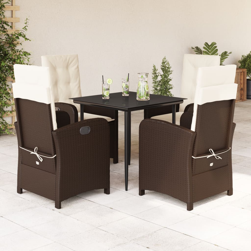 vidaXL 5-tlg. Garten-Essgruppe mit Kissen Braun Poly Rattan