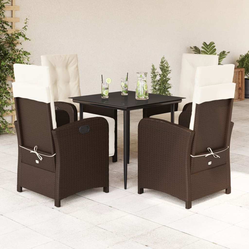 5-tlg. Garten-Essgruppe mit Kissen Braun Poly Rattan