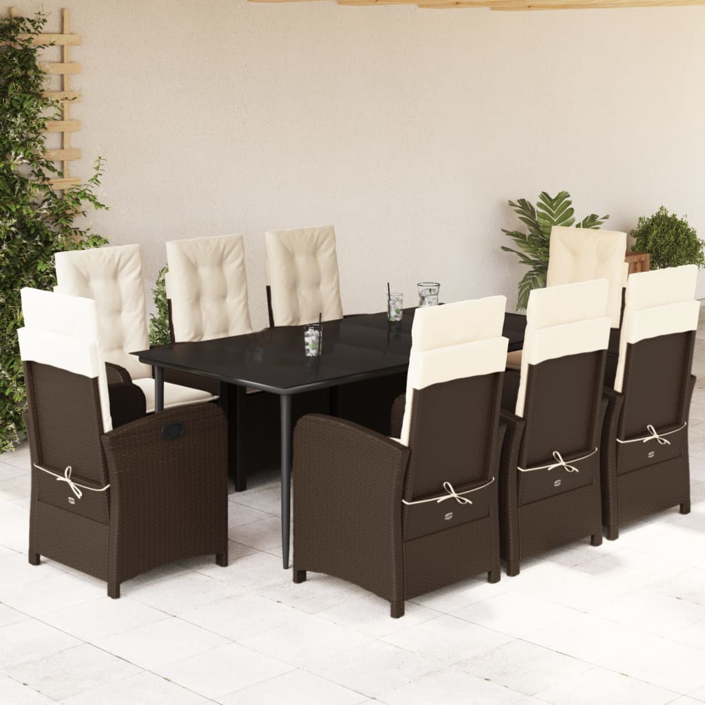 vidaXL Set mobilier de grădină cu perne, 9 piese, maro, poliratan