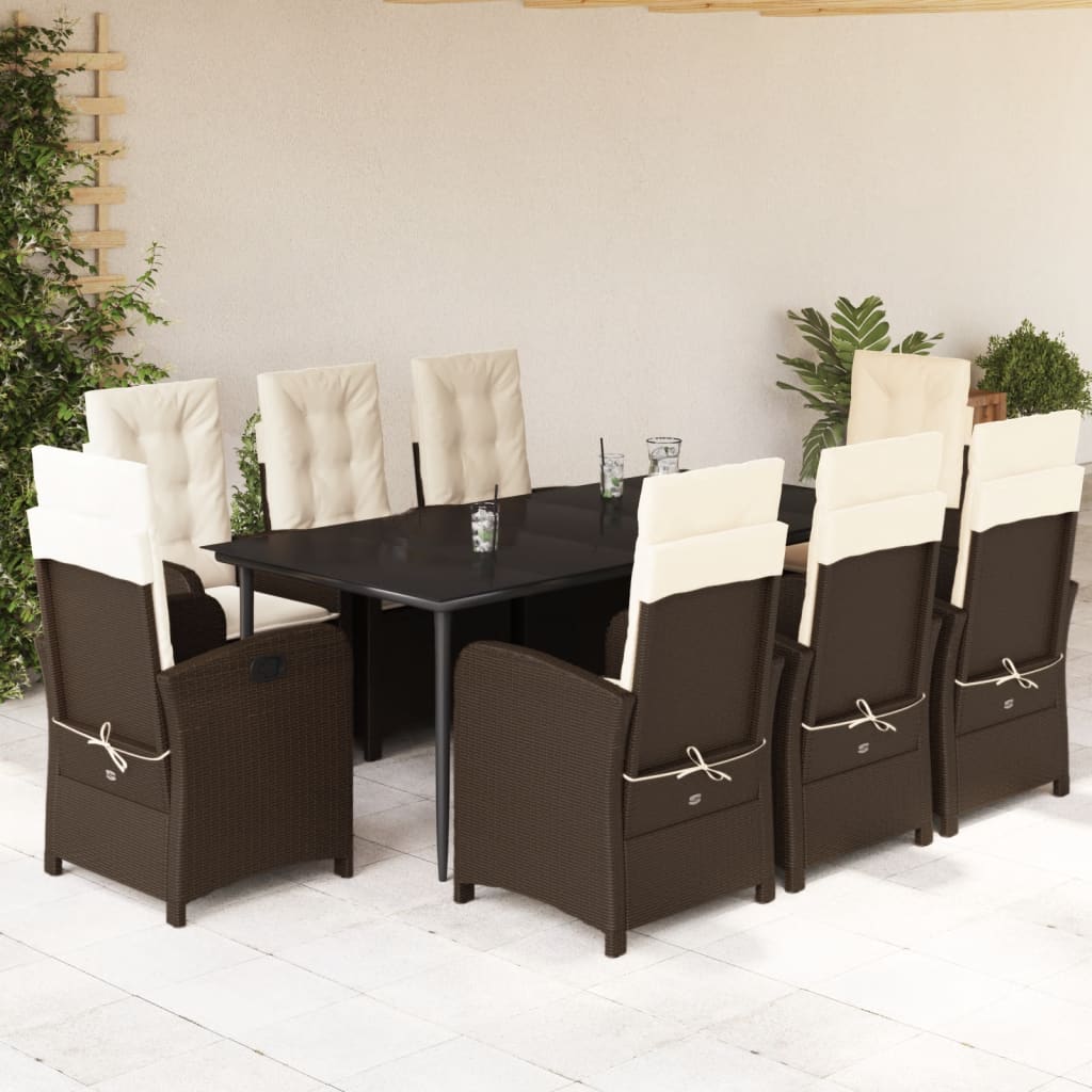 vidaXL Set mobilier de grădină cu perne, 9 piese, maro, poliratan