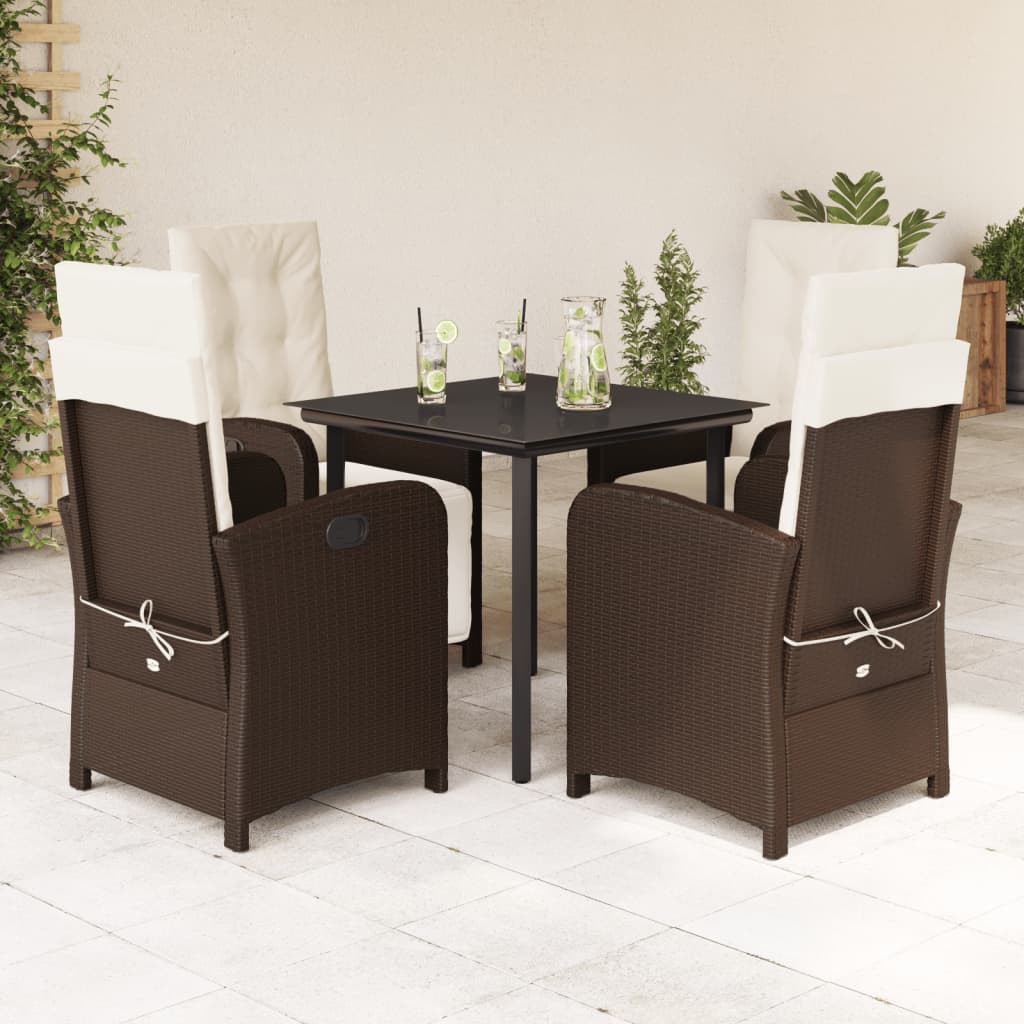 5-tlg. Garten-Essgruppe mit Kissen Braun Poly Rattan