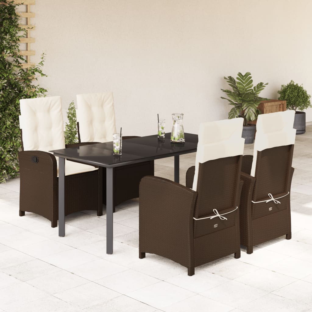 vidaXL Set mobilier de grădină, 5 piese, cu perne, maro, poliratan