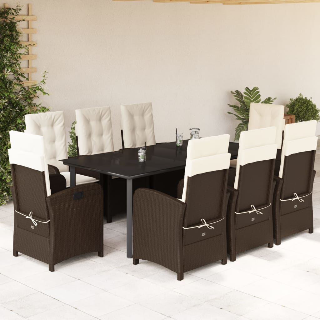 9-tlg. Garten-Essgruppe mit Kissen Braun Poly Rattan