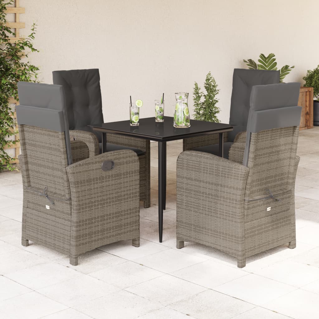 5-tlg. Garten-Essgruppe mit Kissen Grau Poly Rattan