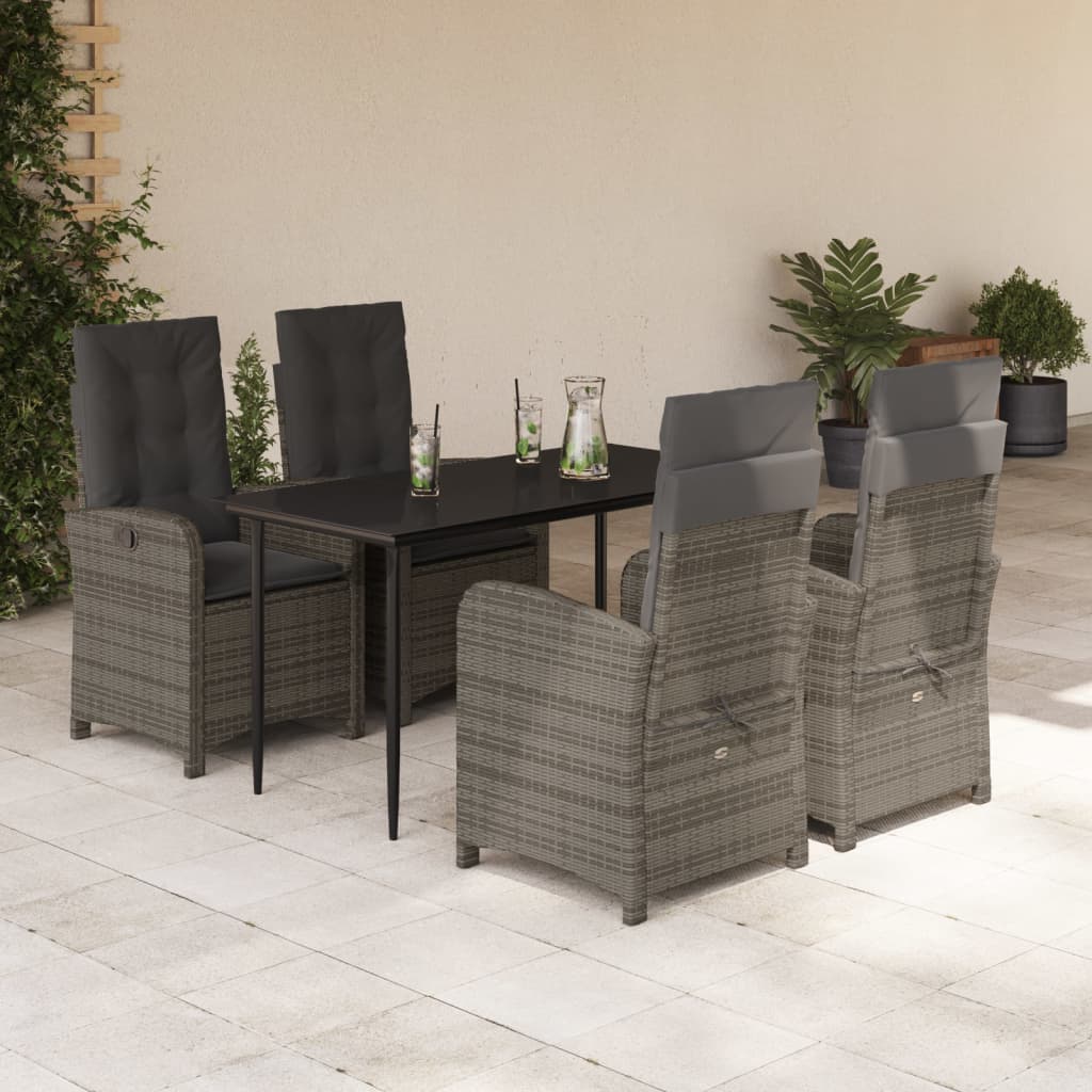 vidaXL Set mobilier de grădină cu perne, 5 piese, gri, poliratan