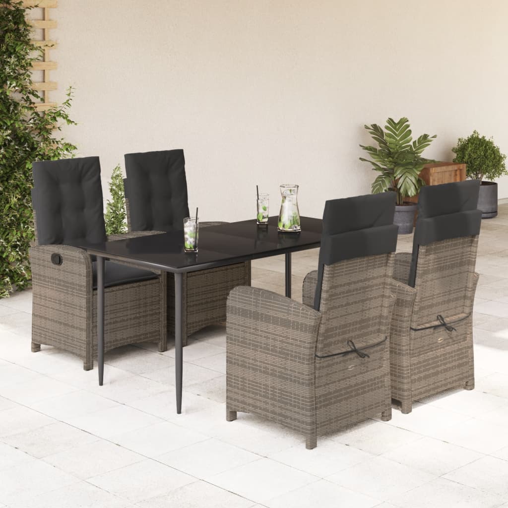 vidaXL Set mobilier de grădină cu perne, 5 piese, gri, poliratan
