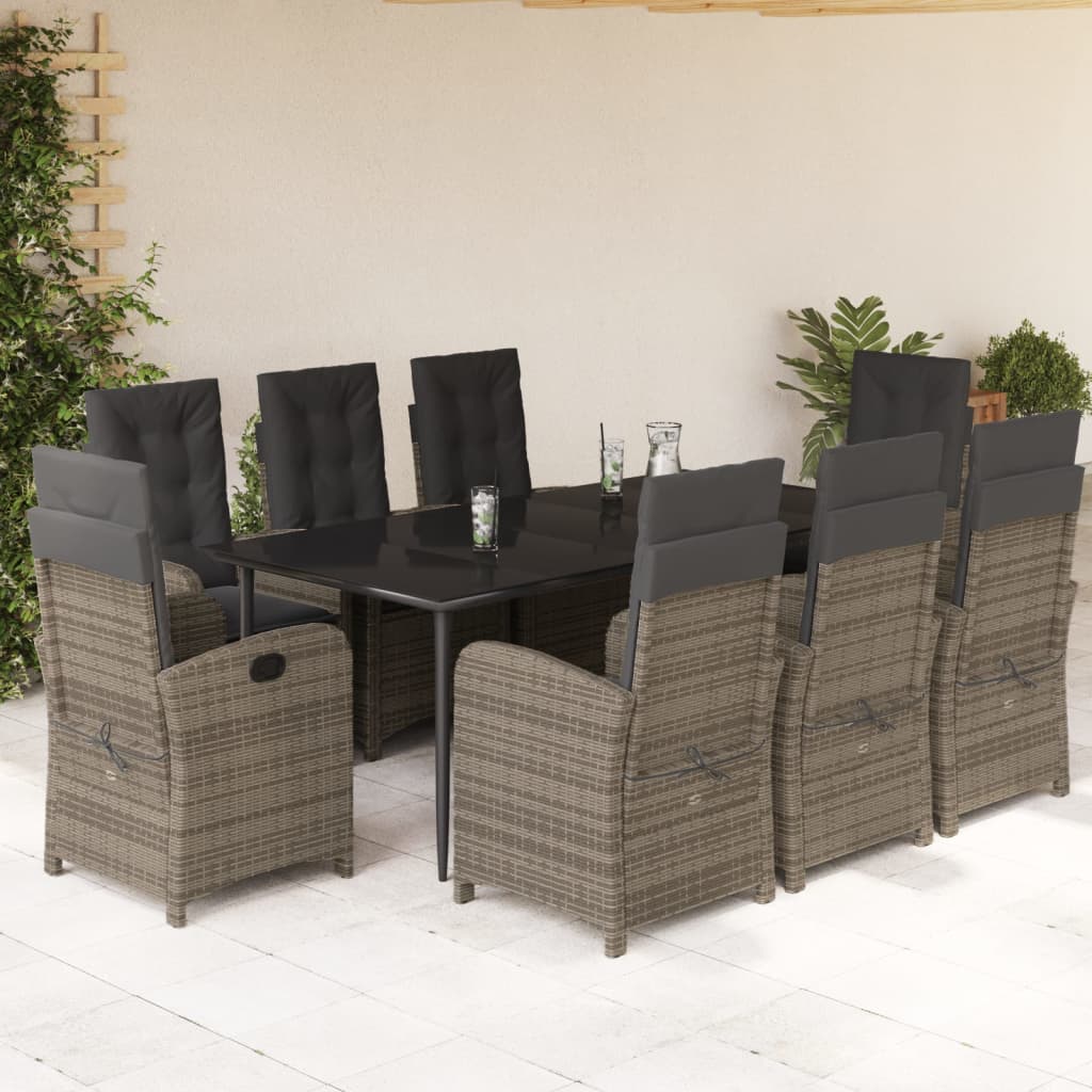 vidaXL Set mobilier grădină cu perne, 9 piese, gri, poliratan