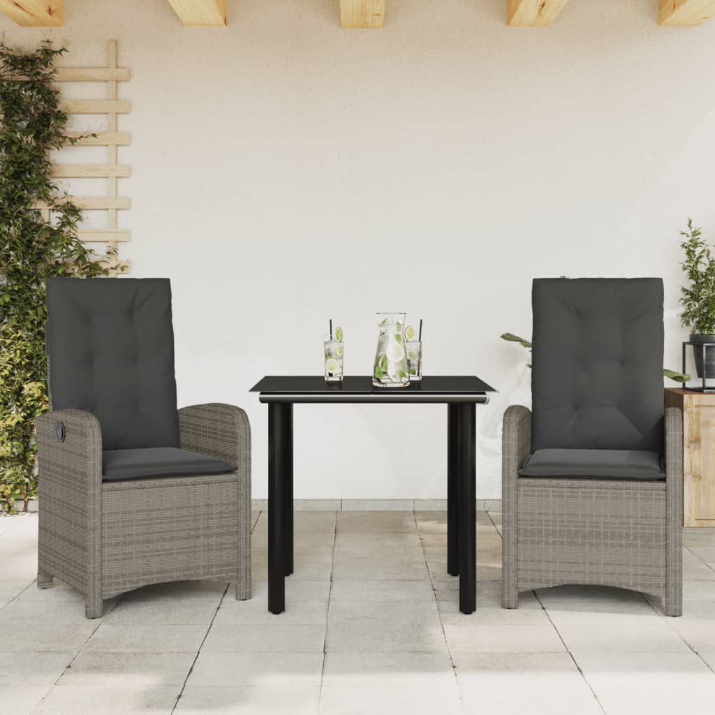 vidaXL Set mobilier de grădină cu perne, 3 piese, gri, poliratan