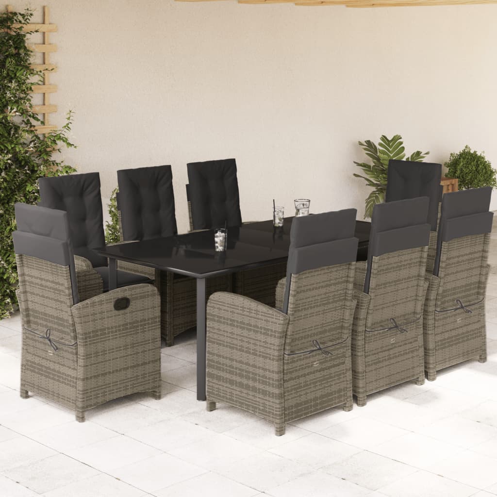 vidaXL Set mobilier grădină cu perne, 9 piese, gri, poliratan