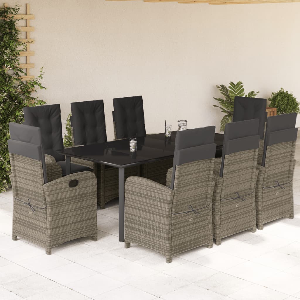vidaXL Set mobilier grădină cu perne, 9 piese, gri, poliratan