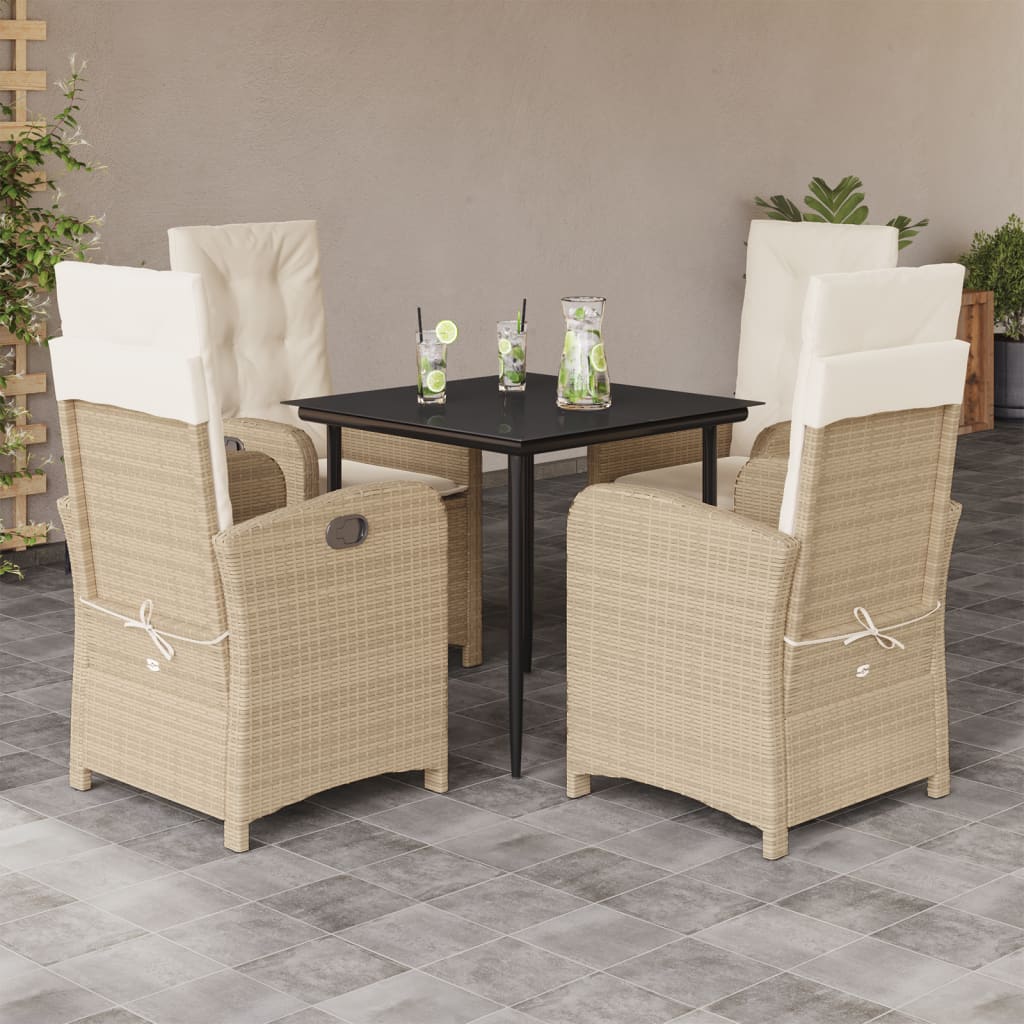 5-tlg. Garten-Essgruppe mit Kissen Beige Poly Rattan