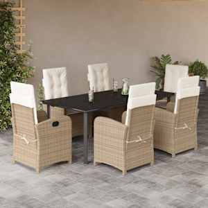 Vrtna jedilna garnitura 7-delna z blazinami bež poli ratan