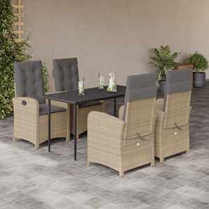 5dílný zahradní jídelní set s poduškami mix béžové polyratan - obrázek 1