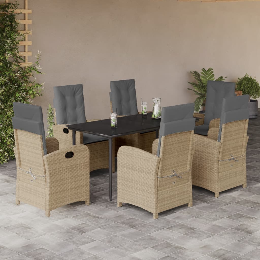 vidaXL Set mobilier pentru grădină, 7 piese, cu perne, bej, poliratan