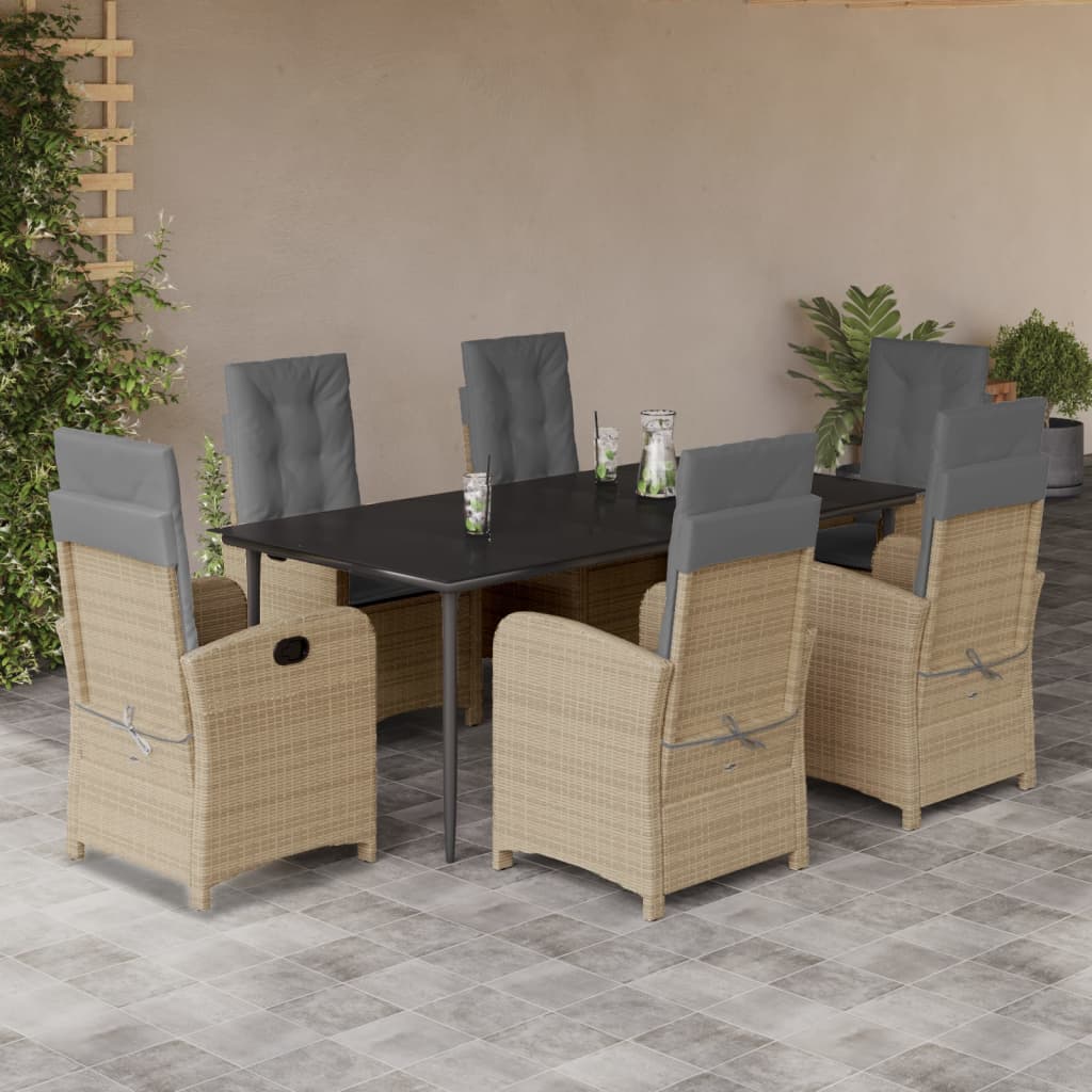 vidaXL Set mobilier pentru grădină, 7 piese, cu perne, bej, poliratan