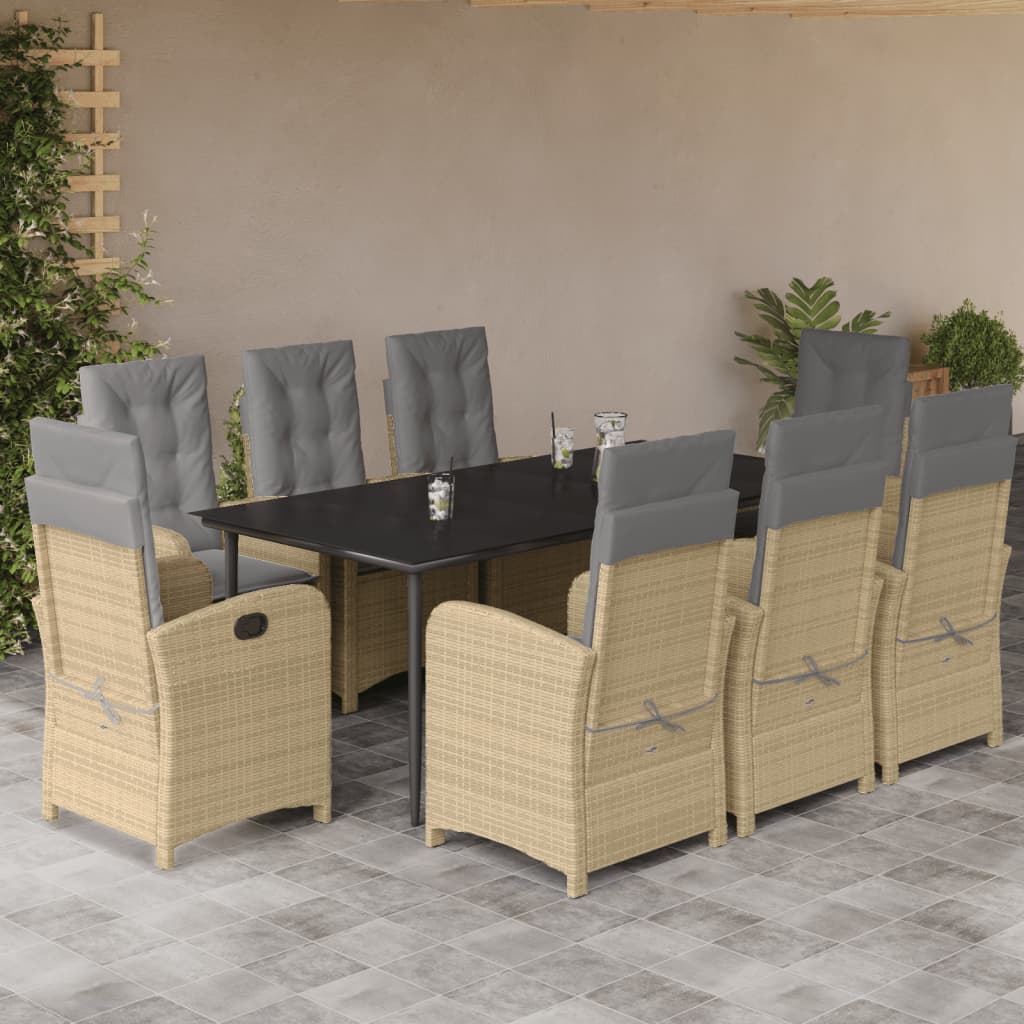 vidaXL Set de masă pentru grădină, 9 piese, cu perne, bej, poliratan