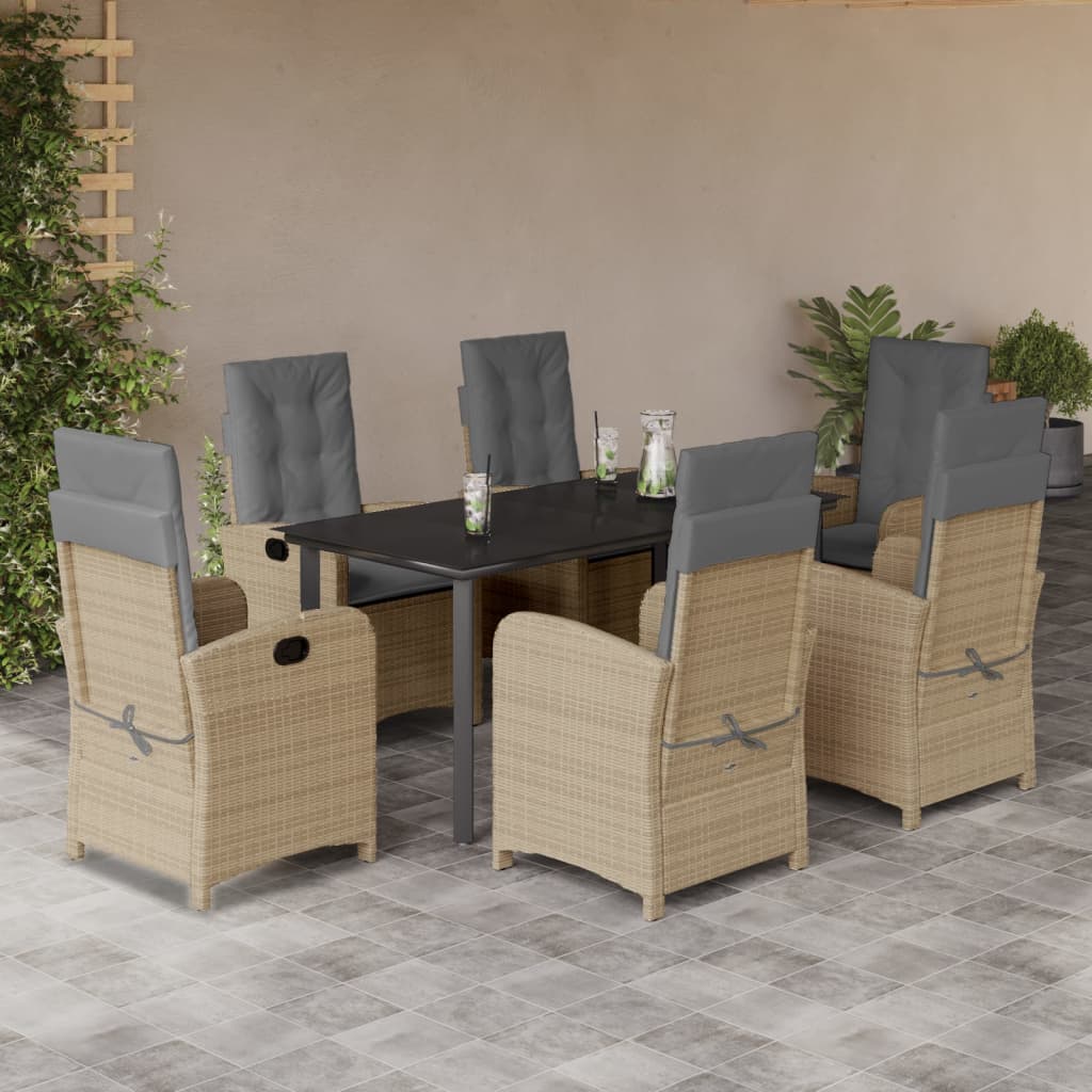 Spisebordssæt Til Haven 7 Dele Med Hynder Polyrattan - 6 / Uden fodskammel / 160 cm bordlængde