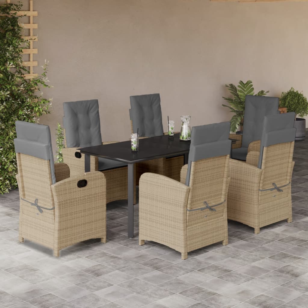 vidaXL Set mobilier pentru grădină, 7 piese, cu perne, bej, poliratan
