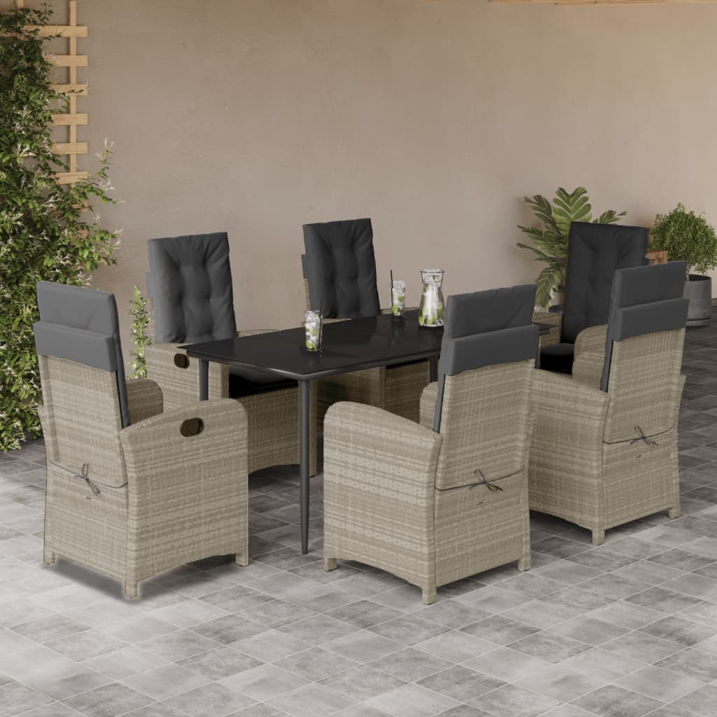vidaXL Set mobilier de grădină cu perne, 7 piese gri deschis poliratan