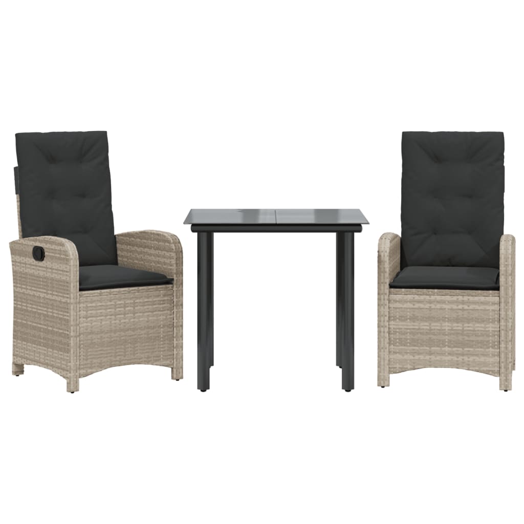 vidaXL 3dílný zahradní jídelní set s poduškami světle šedý polyratan