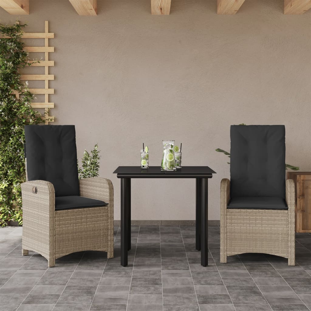 vidaXL Set mobilier de grădină cu perne, 3 piese,gri deschis,poliratan