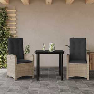 Vrtna jedilna garnitura 3-delna z blazinami sv. siv poli ratan