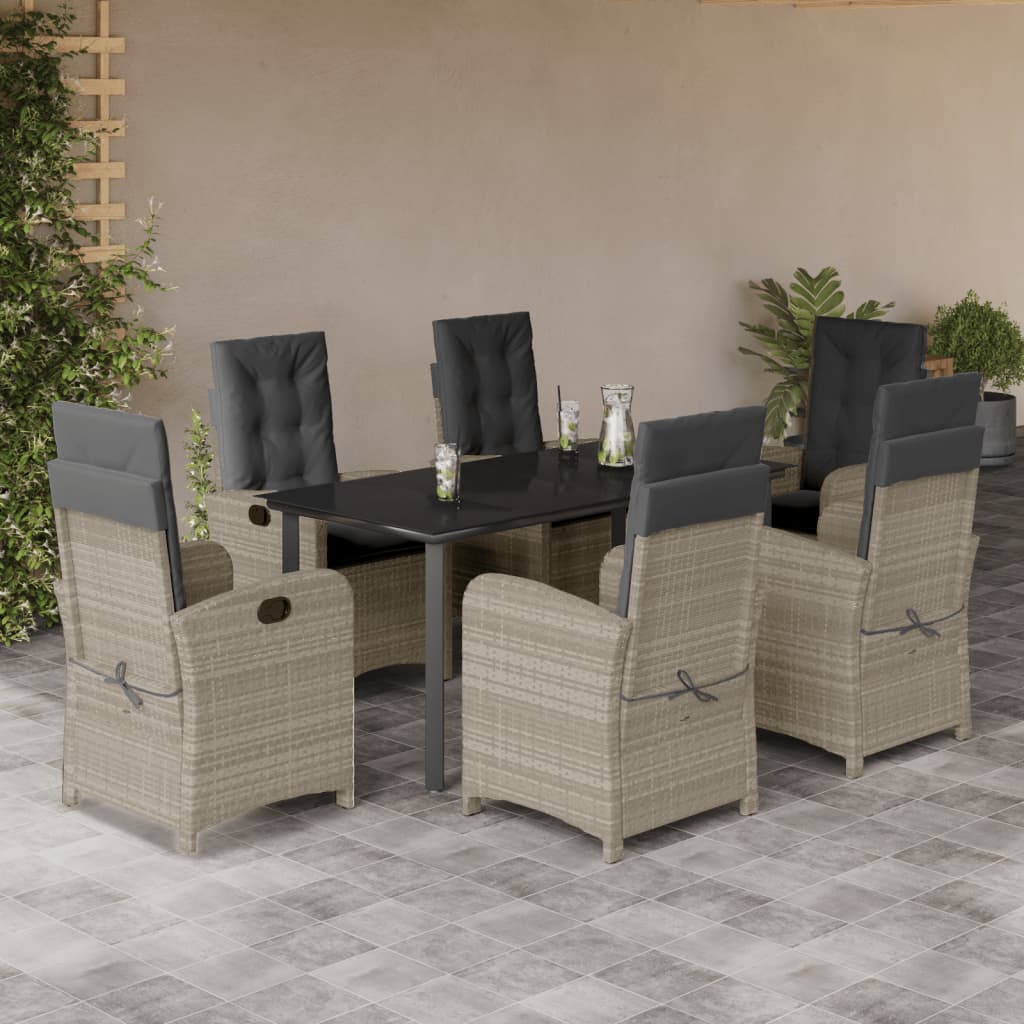vidaXL Set mobilier de grădină cu perne, 7 piese gri deschis poliratan