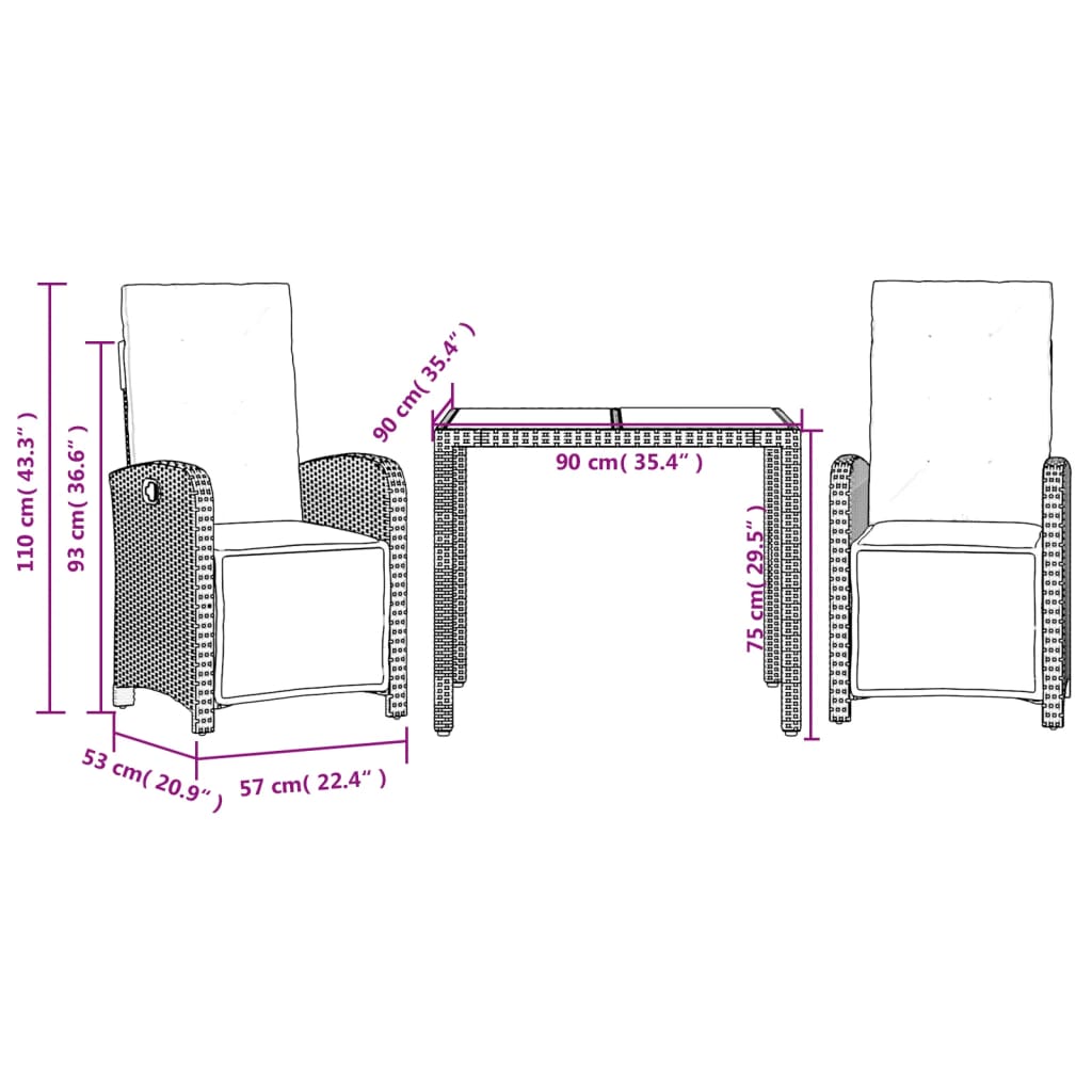 Bistro Set with Cushions Table and Chair Garden Furniture Poly Rattan vidaXL vid