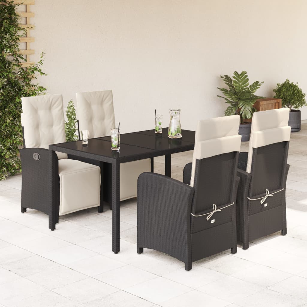 5-tlg. Garten-Essgruppe mit Kissen Schwarz Poly Rattan