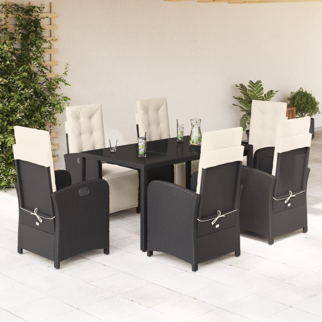 vidaXL Set mobilier de grădină cu perne, 7 piese, negru, poliratan