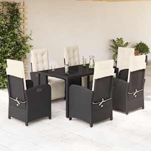 Vrtna jedilna garnitura 7-delna z blazinami črna poli ratan