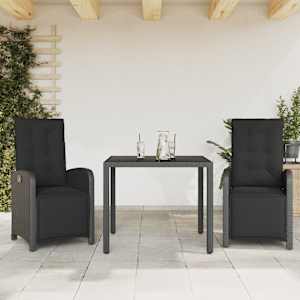 3dílný bistro set s poduškami černý polyratan - obrázek 1