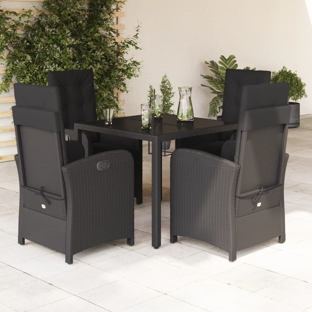 Spisebordssæt Til Haven 9 Dele Med Hynder Polyrattan - 4 / Sort / 90 cm bordlængde