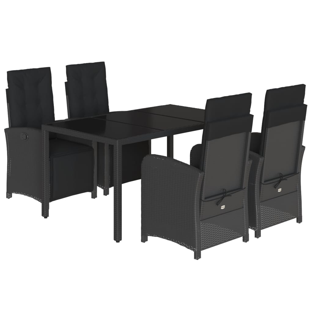 vidaXL Set mobilier de grădină cu perne, 5 piese, negru, poliratan