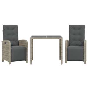 3dílný bistro set s poduškami šedý polyratan - obrázek 2