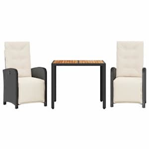 3dílný bistro set s poduškami černý polyratan - obrázek 2