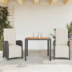 3dílný bistro set s poduškami černý polyratan - obrázek 1